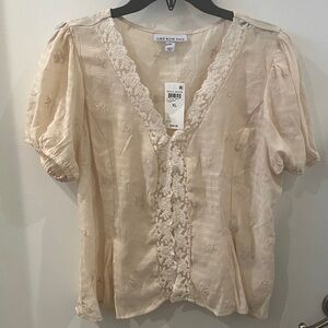 And Now This Women's Beige Lace Accent Blouse